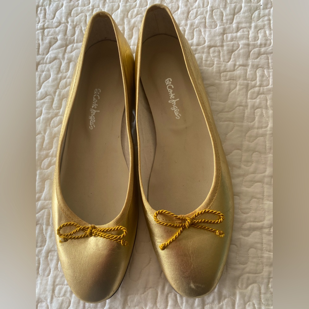 El Corte Inglés Gold Leather Ballerina Flats, size 41.Made in Spain